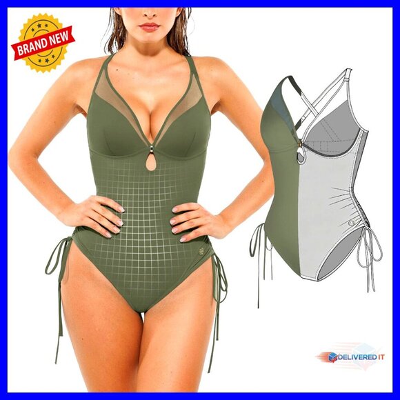 Other - Tummy Control One Piece Swimsuit with Shapewear Mesh Cutouts Adjustable Straps
